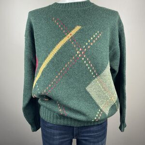 United colors of benetton Vintage 90s Argyle Green S 100% Shetland Wool Sweater